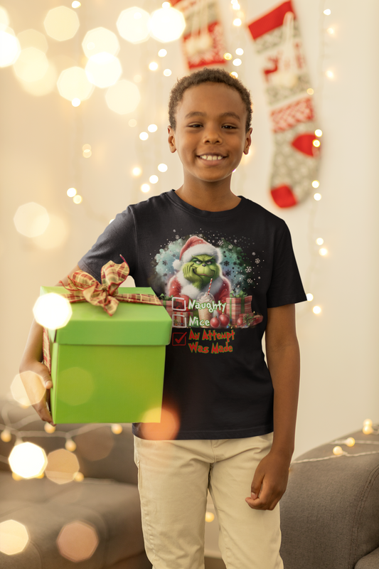 Grinch Naughty Nice An Attempt Christmas Shirt - Kids - 550strong