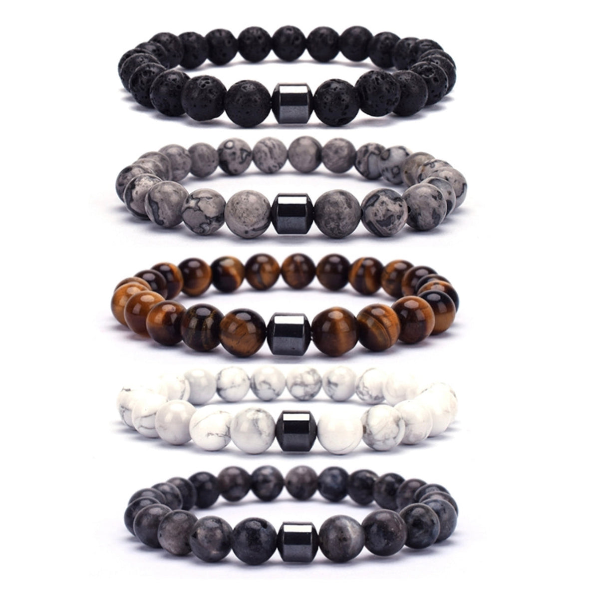 Natural Stone Beaded Bracelets with Hematite | Natural Stone Beaded Bracelet - 8mm; 19-19.5 cm - 550strong
